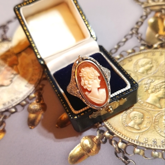 VTG FLIP RING Cameo/Onyx Sterling Silver Filigree - Picture 12 of 12